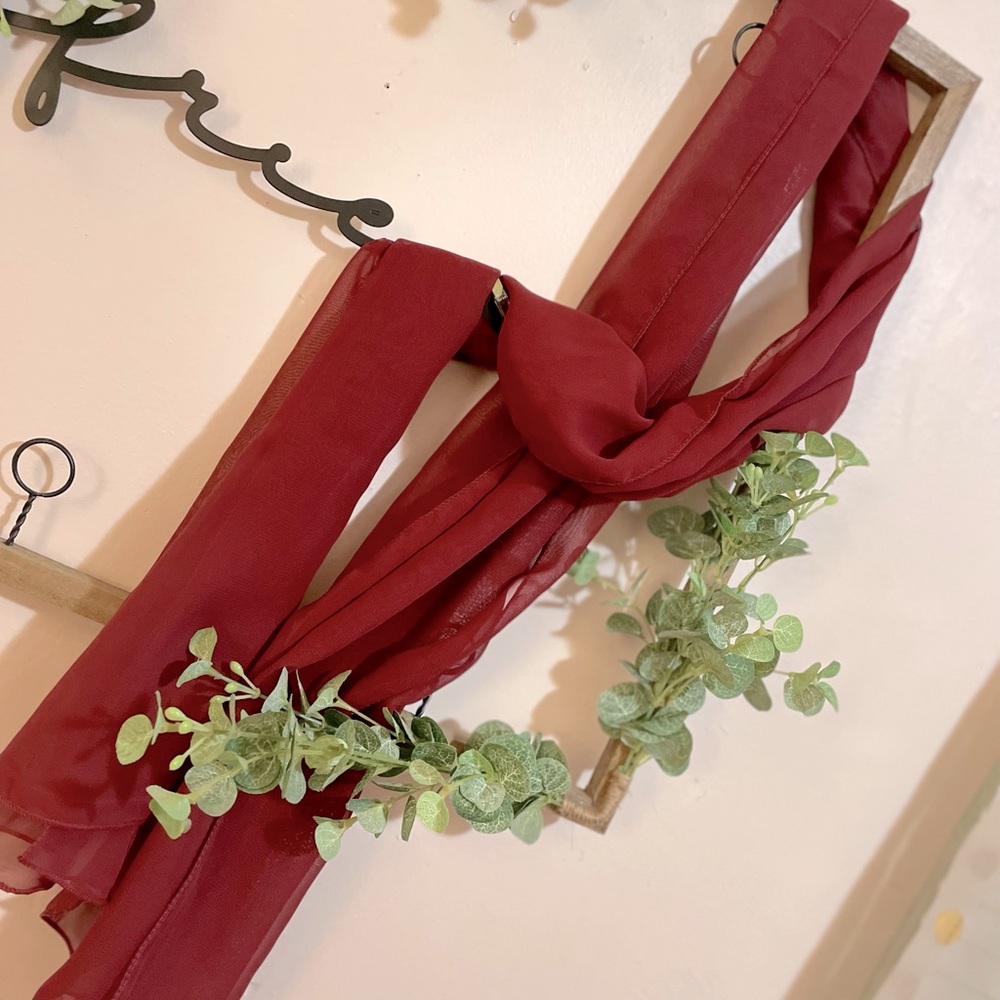 Burgundy sheer scarf.